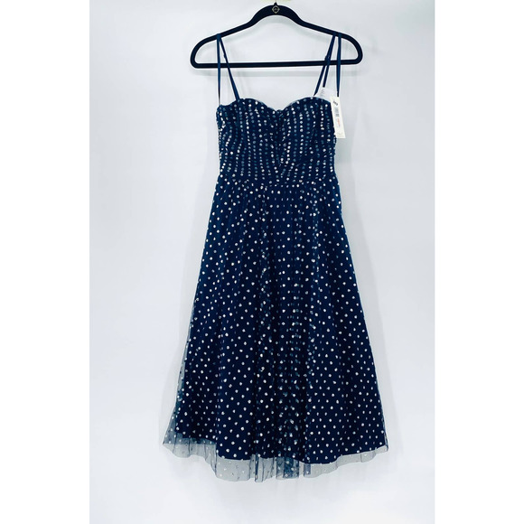 Eliza J Navy Glitter Mesh Fit & Flare Sweetheart Cocktail Dress Size 2 NWT - Picture 4 of 16